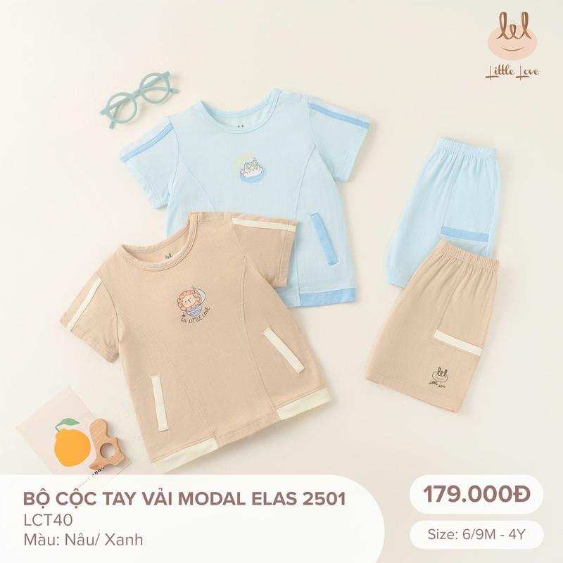 Bộ quần áo cộc tay vải modal cho bé từ 6m đến 4y little love (LCT40)