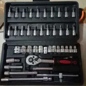 Kunci 1set Lengkap 46 Pcs Kunci Shock Set 1/4” Kunci Sok Socket Wrench Pas Socket Set Mobil Motor Lengkap Socket Tool Kit Set Pas Ring Motor Mobil