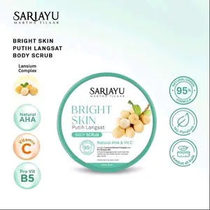 SARIAYU Bright Skin Putih Langsat Body Scrub dengan Natural AHA & Vit.C 95% Formula No Paraben Lulur sari ayu Tubuh Perawatan Mandi Exfoliating full Bedak Gatal Bedda Lotong