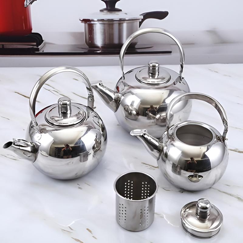 Ấm lọc trà tròn Inox 600ml có lõi, Bình chiết trà có quai tiện lợi