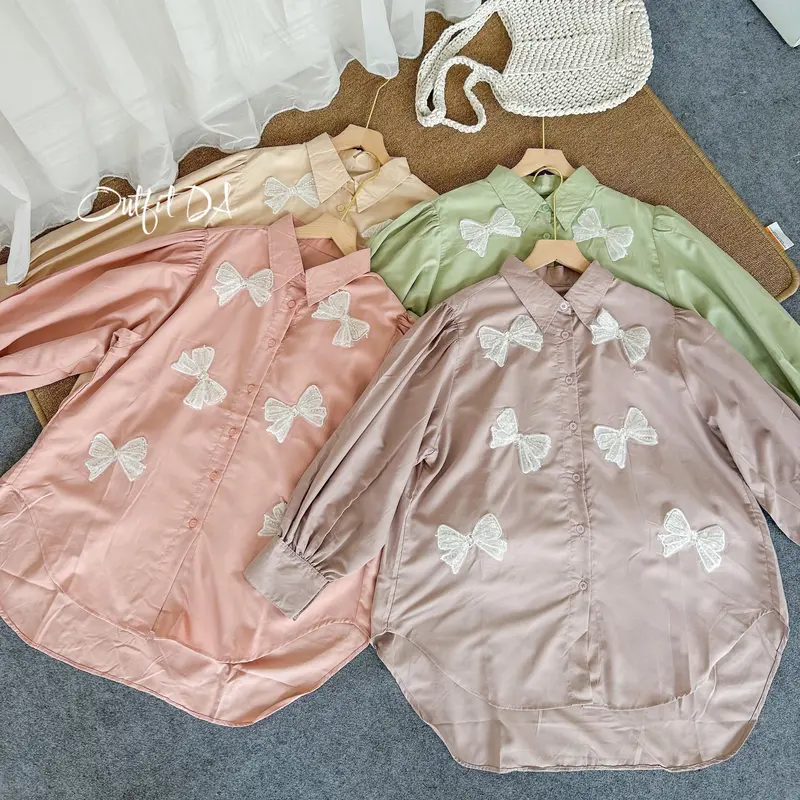 LISA SHIRT - Atasan Kemeja Variasi Pita Model Coquette Kancing Outfit Boutique 3