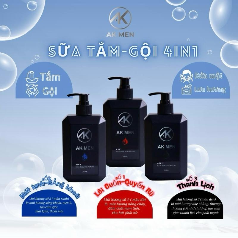 AK MEN Combo 3 Chai Sữa Tắm Gội 4in1 Hương Nước Hoa Nam Cao Cấp 350ml Tiết Kiệm Thời Gian & Chi Phí Chăm Sóc Tóc Và Da 