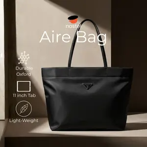Nostel Aire Tote Bag Waterproof Oxford Nylon Large Tas Wanita Hitam dengan Resleting Ringan Casual Shopper Minimalis untuk Kerja dan Harian