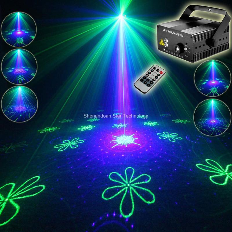 ESHINY Remote Mini Blue Led Green Blue Laser 64 Patterns Projector ...