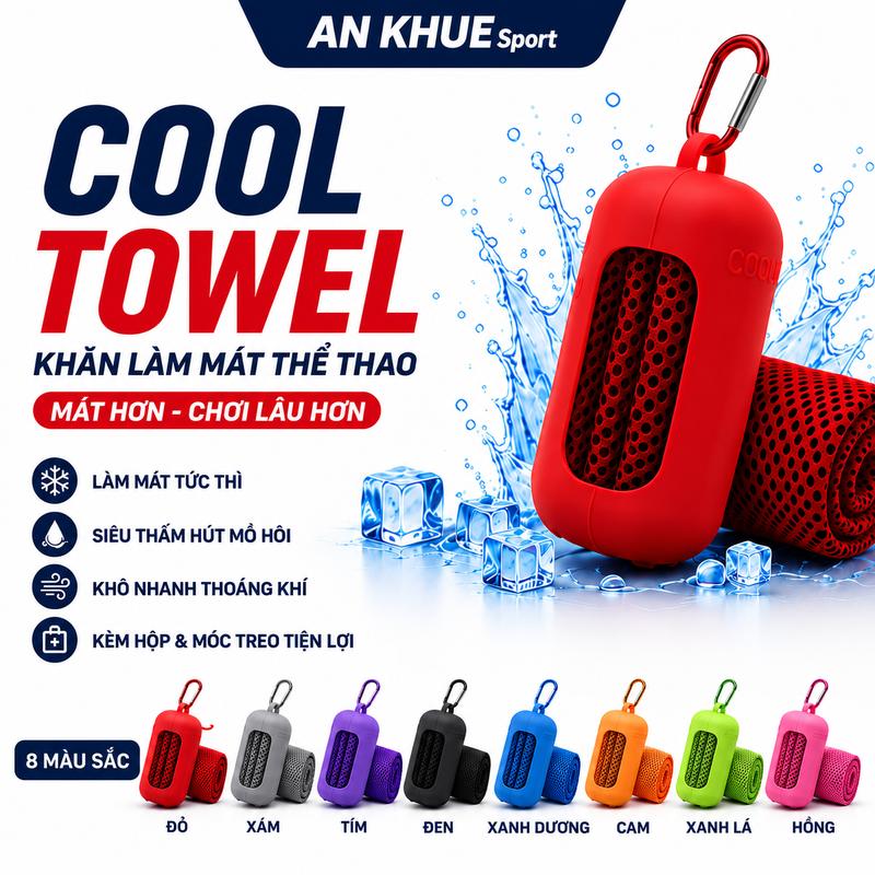 Khăn Lạnh Thể Thao AN KHUE Sport kèm hộp Sillicone - 30x80cm - Dùng khi tập gym, thể thao - Làm mát tức thời - Nhanh gọn tiện lợi