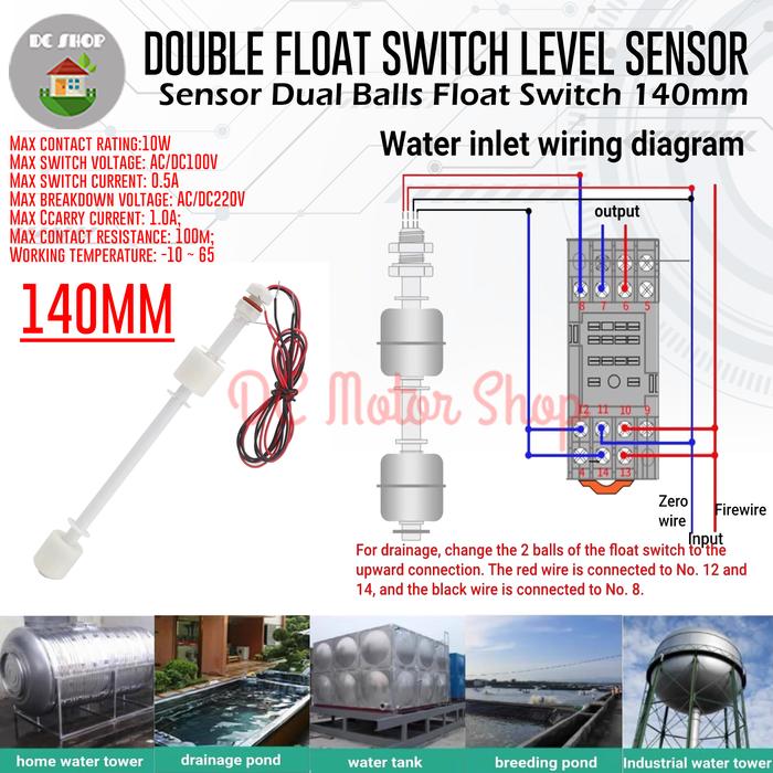 Jual Double Float Switch Water Level Sensor Dual Balls Float Switch ...
