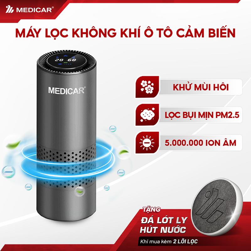 Máy Lọc Không Khí Ô Tô MEDICAR - Lọc Bụi Mịn - Loại Bỏ Mùi - Phân Loại Mức Độ Không Khí - Hiển Thị Nhiệt Độ, Độ Ẩm