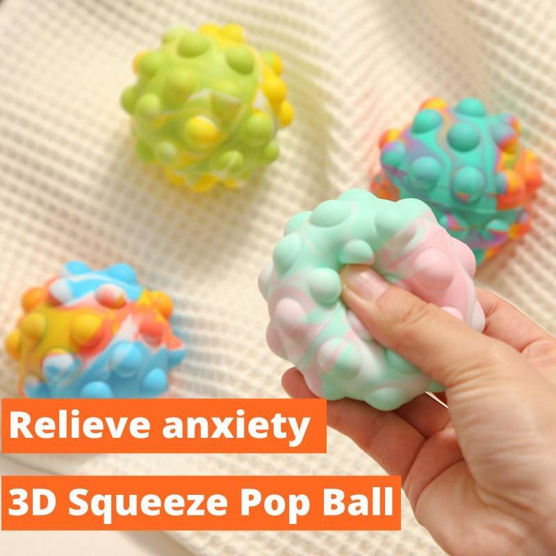 2pcs Rainbow Ball Push Bubble Antistress Cube Decompression Toys Squeeze 3D Elastic Ball Stress Relief Sensory Toy For Kids Gift 3