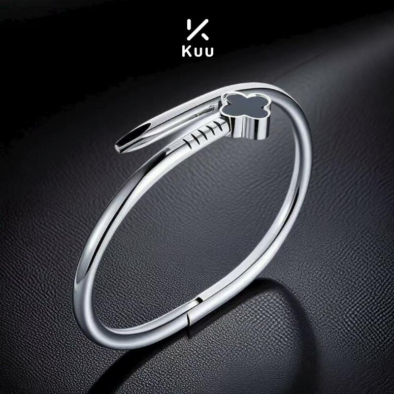  Vòng Tay Cỏ 4 Lá Chất Liệu Titan Chống Han Rỉ 2 Màu Đen Vàng Thời Trang Phong Cách Hàn Quốc 