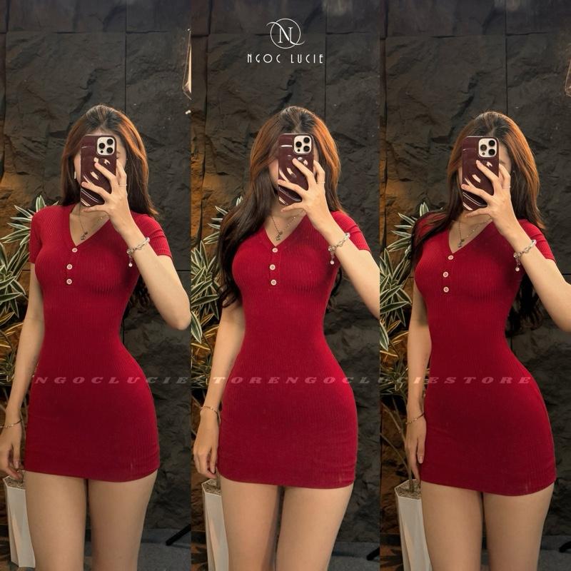 G05 - Đầm Body Ngắn Tay Con Đính Nút Basic, Tôn Dáng,... Ngọc Lucie