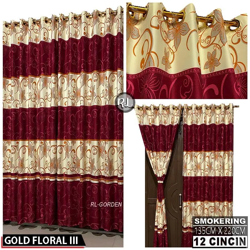 Curtain  jendela dan pintu lebar 1.30 cm tinggi 200 cm bahan katun polymikro 12 ring motif