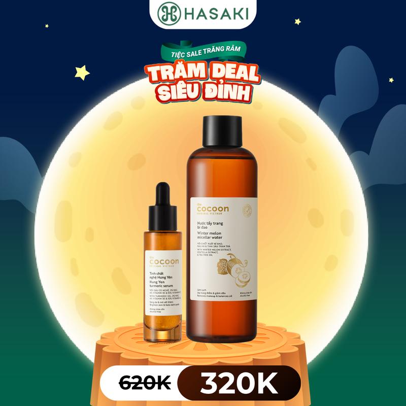 Combo Cocoon Tinh Chất Nghệ Hưng Yên 30ml + Nước Tẩy Trang Bí Đao 500ml Hung Yen Turmeric Serum + Winter Melon Micellar Water | HASAKI BEAUTY