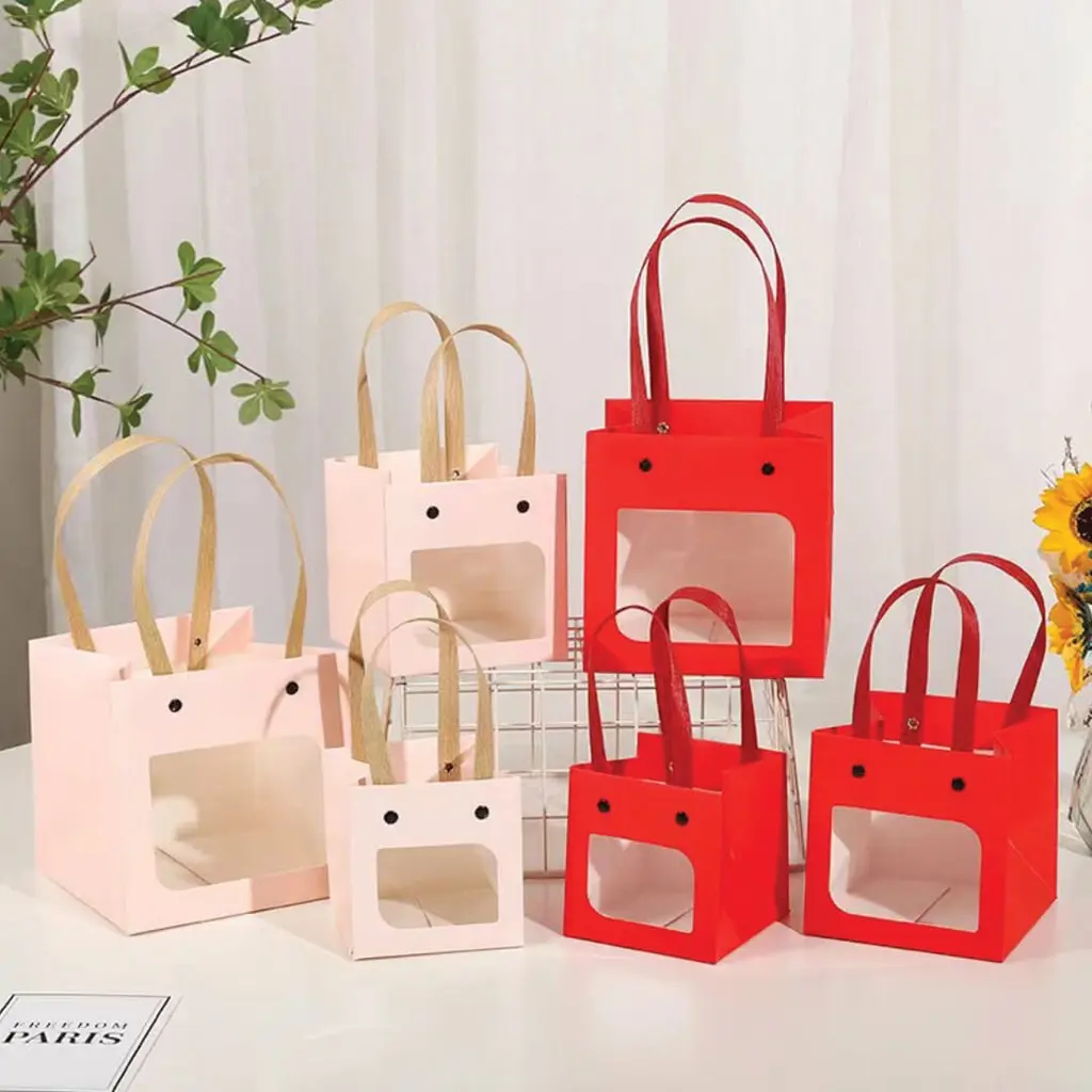 SHIOK Wowzer Square Buckle Gift Paper Bag With Transparent Window For Flower Birthday Goodies Doorgift Beg Hadiah PB1008
