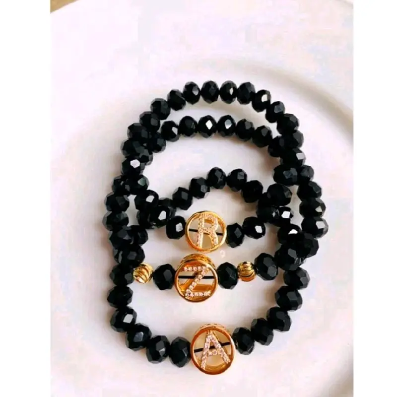 Gelang boba inisial huruf A sampai Z boleh request ukuran warna dan model quality premium 6