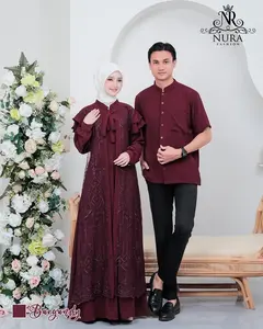 Dress Velossa Couplean Pasangan Suami Istri 2025 |Gamis Crinkle MIx Brukat Premium | gamis kondangan