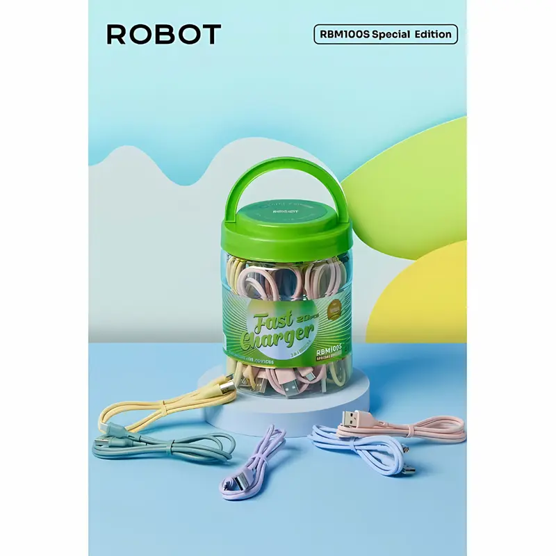 KABEL DATA MICRO ROBOT RBM100S (1TOPLES isi 15 PCS/ISI 20 PCS) KABEL DATA MICRO 100CM 2A TERMURAH DAN TERLARIS SE NUSANTARA Lentur Panjang PUTIH BIRU  Hijau Hitam 8