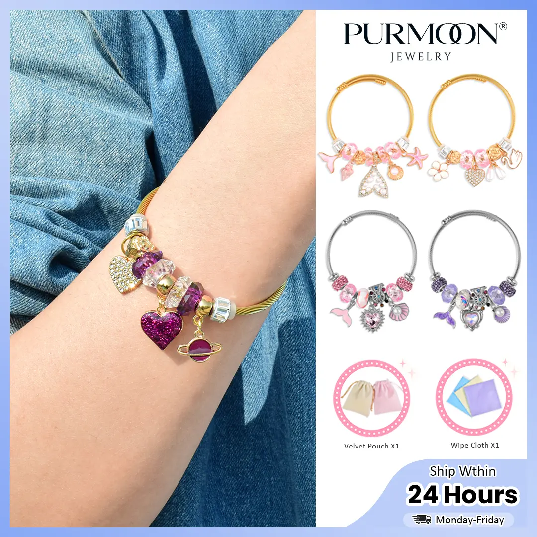 Purmoon Bracelets Lucky Charm Bangles For Women Handmade Adjustable Bracelets For Girls Gift For Her B111 B113 B114 B115 B116 B117