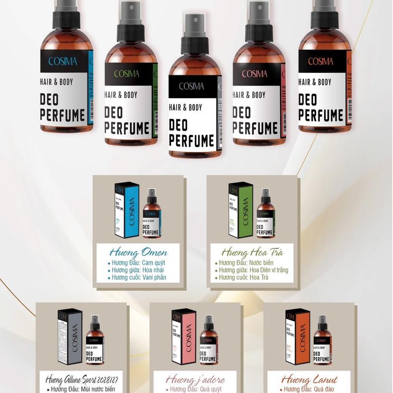 COSIMA Combo 5 Chai Xịt Hỗ Trợ Khử Mùi Hôi Nách Hôi Chân Mồ Hôi Thâm Nách Cosima Nam Nữ 60ml Hương Thơm dịu nhẹ ( 5 mùi )