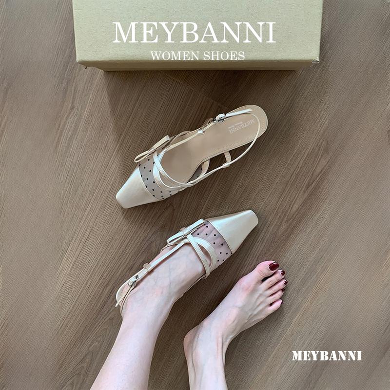 FORM RỘNG - CHÂN GẦY LÙI 1 SIZE MEYBANNI - Giày Cao Gót Mũi Vuông 3P Lưới Chấm Bi - D71
