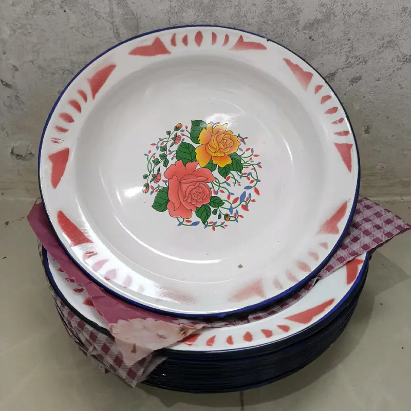 1 Lusin Piring Seng Enamel Motif Bunga Diameter 20 cm / 22 cm Piring Jadul Piring Makan Warna sesuai Stok Baca deskripsi 3