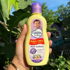 Cussons Baby Hair Lotion 200ml Extra 100% dengan Kandungan Candle Nut & Celery untuk Rambut Bayi yang Lembut dan Tebal