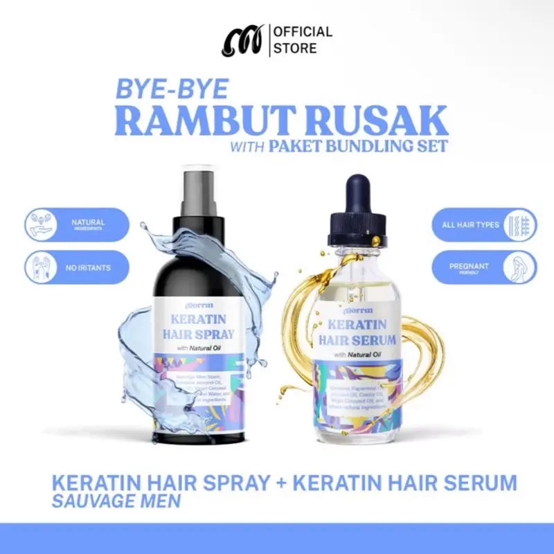 Morrin Perawatan Rambut Al in One - Paket Serum + Spray Mist Sauvage Men untuk Rambut Berketombe, Melebatkan Rambut, Rambut Kering dan Bercabang, vitamin rambut