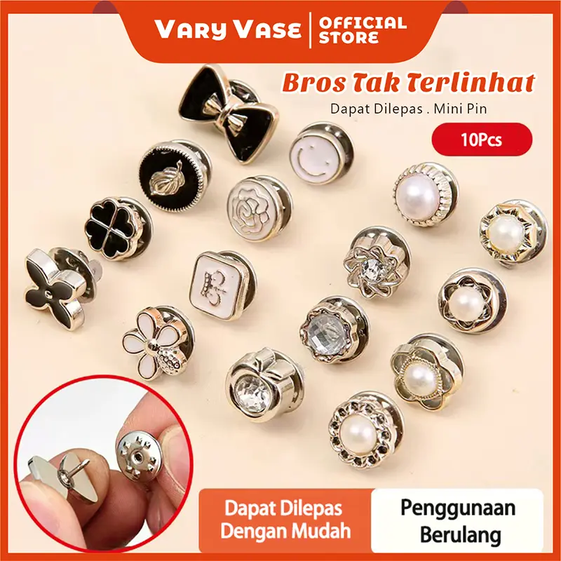 Vary Vase 5 / 10 PCS Bros Pin Wanita Model Invisible Tanpa Kancing Dapat Dilepas Untuk Pakaian Sweater Mini Pin Baju Pin/Dapat Digunakan Kembali Berlian Mutiara