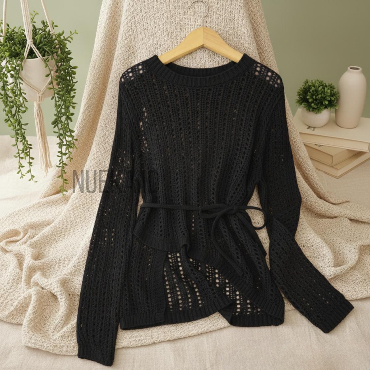 NUEKA - Zie Atasan Sweater Rajut Wanita Jaring tali Outer Knit Tali korean style