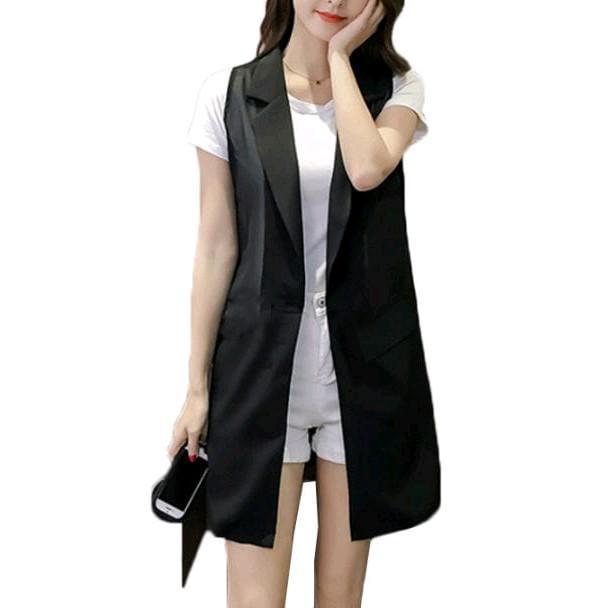 Blazer Linen Rompi Wanita Polos Tanpa Lengan Model Terbaru Jepang ...