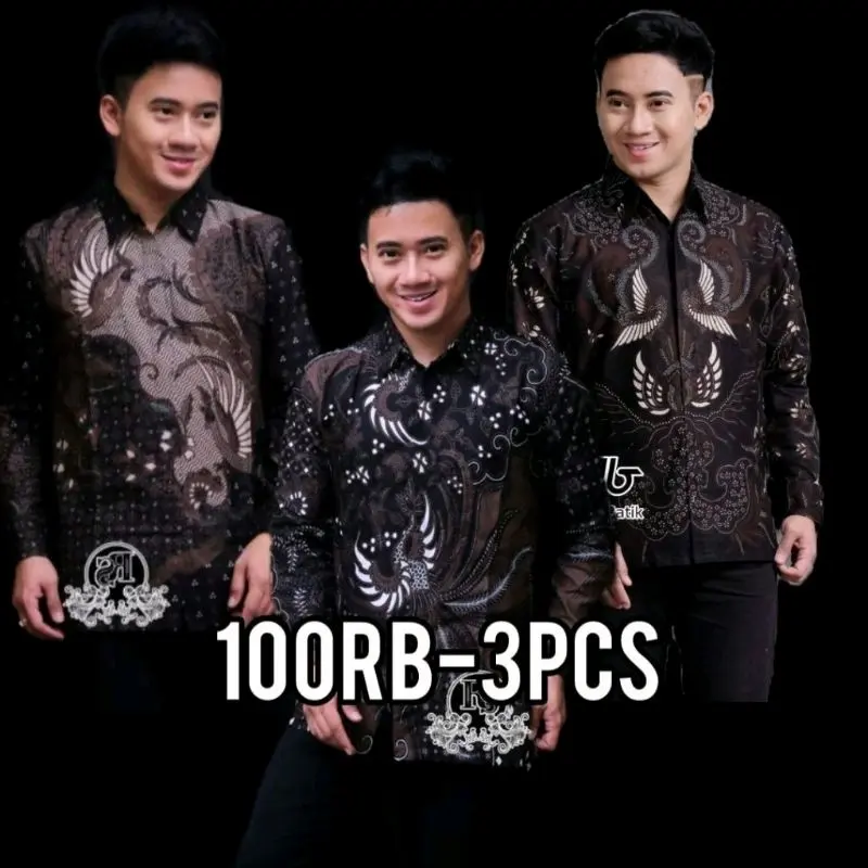 paket hemat kemeja batik pria lengan panjang kekinian  Seragam  Nyaman size M L XL XXL Baju Lembut 0