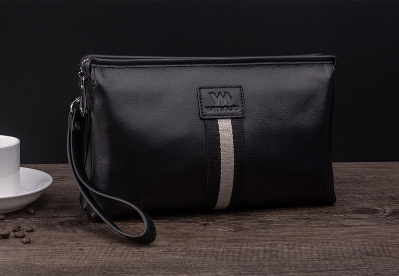 Product Introduction of 2025 Men's Clutch Bags Genuine Leather Double Layer Large Hand Bag for Male Long Wallets Envelope Bag Zipper Black Brand 14
