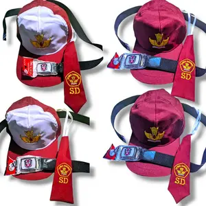 Paket Hemat Tds Topi Dasi Sabuk Anak SD SMP SMA Belakang Karet Logo Bordir
