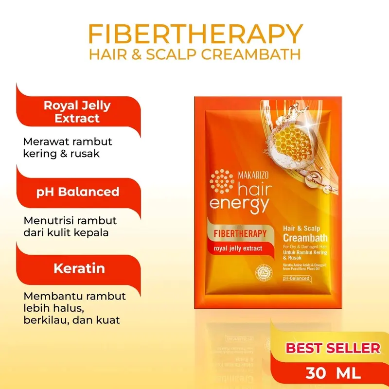 Makarizo Hair Energy Fibertherapy Hair & Scalp Creambath Royal Jelly 30 mL / Perawatan Rambut Kering & Rusak / Perawatan rambut 2