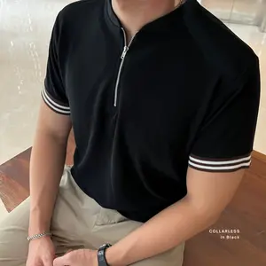 Giseu - Collarless Zip Knit Polo