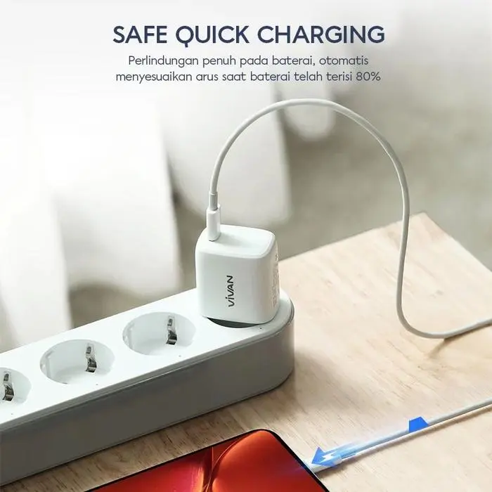 VIVAN KCL100S KABEL DATA USB TYPE-C TO LIGHTNING/IPHONE WHITE 1 METER 2,2A 20W FAST CHARGING POWER DELIVERY