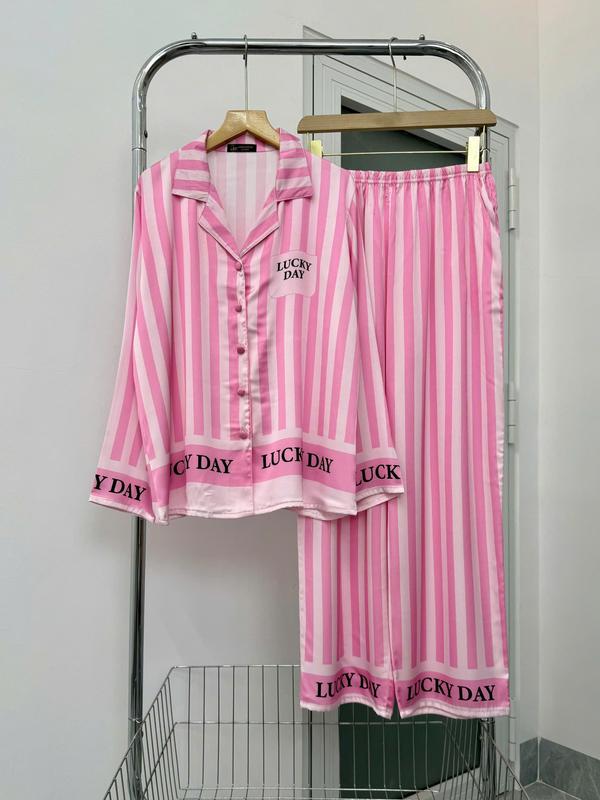  Đồ Bộ Pijama Nữ Lụa Latin Tơ Tằm Thoáng Mát,Tay Ngắn Và Tay Dài Quần Dài In Họa Tiết Sọc Màu Hồng  Size 45-60kg và 61-75kg  Có Bigsize  Women Dài Tay 