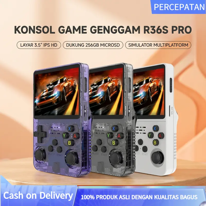 Konsol Game Retro Handheld R36S 64GB layar IPS 35 inci ribuan game emulator PS1 N64 GBA baterai 3500mAh hingga 8 jam Linux bisa tambah game