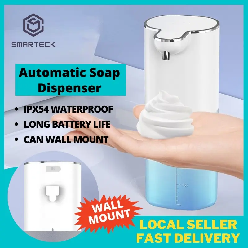 SMARTECK Automatic Soap Dispenser Wall Mount Hand Wash Foam Liquid Gel Type-C USB Charging Infrared Induction Sensor Foaming Soap Dispenser Empty Bottle