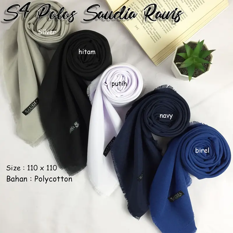 JILBAB Segi empat POLOS SAUDIA RAWIS Katun Nyaman Simple Kerudung  Square  Polycotton Basic Muslim P 4