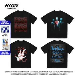 Gratis Sticker HKGN Heavyweight Tshirt 230g16s Kaos Motif Huruf Amerika kaos Kerah Bulat kaos Oversize  Unisex Couple
