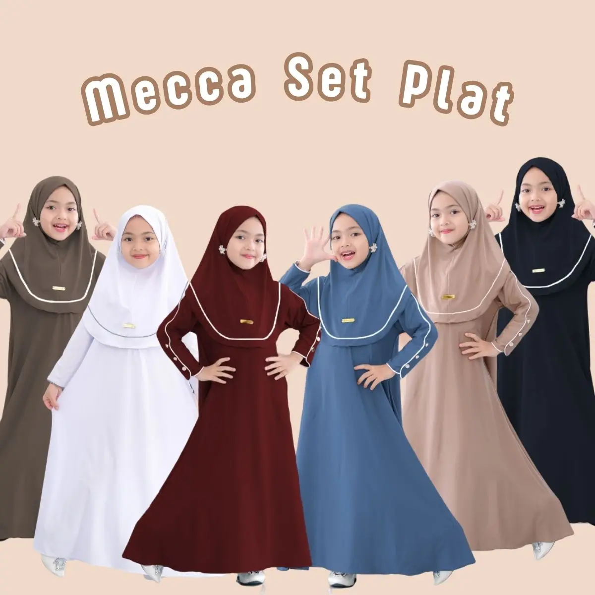 Baju Gamis Anak Perempuan Set Jilbab 3-12 Tahun / Abaya Anak Bahan Jersey / Mecca Set