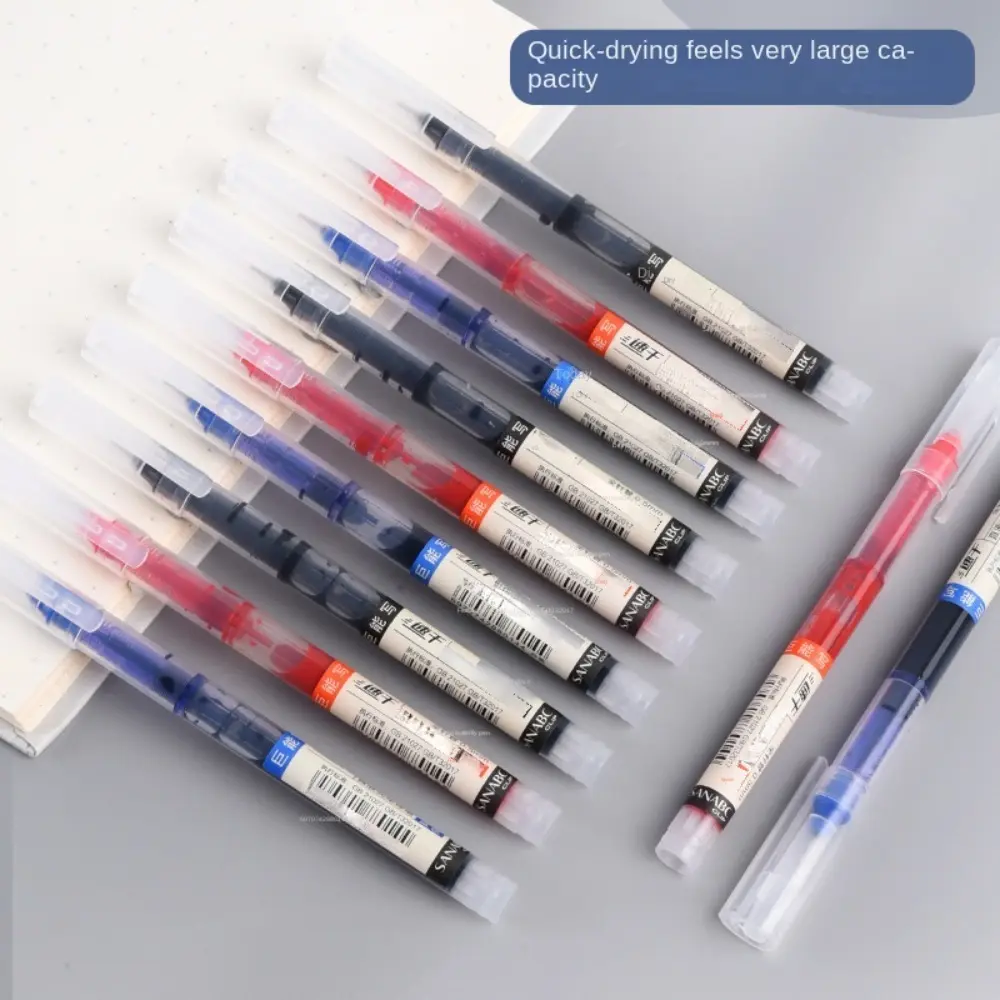 12Pcs/set Direct Liquid Pen Straight Liquid Liquid Rollerball Gel Pen Black/Red/blue Ink Stationery Liquid Quick Drying Ballpoint Pen Large Capacity 0.5mm Quick Drying Roller Ball Pens Writing