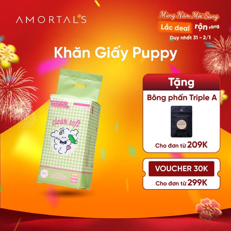  KHĂN LAU MẶT AMORTALS PUPPY CLEAN SOFT  60 TỜ  GÓI  