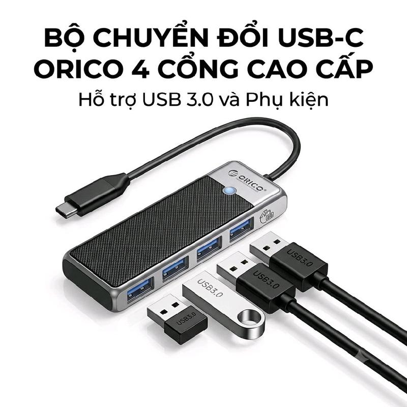 Bộ Chuyển Đổi USB-C 4 Cổng Cao Cấp Chính Hang Hỗ Trợ USB 3.0 Và Phụ Kiện - Orico