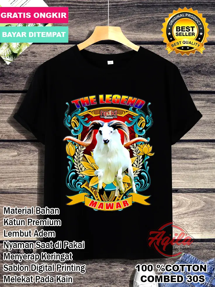 Kaos - Baju DEWASA Motif Domba MAWAR THE LEGEND Berbahan Katun Combat 30S Motif Atasan Oblong