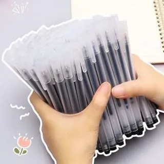 50pcs Pulpen Gel Hitam 0.5mm Gel Pen Tinta Gela Pena Pulpen Murah Transparant Pen Gel