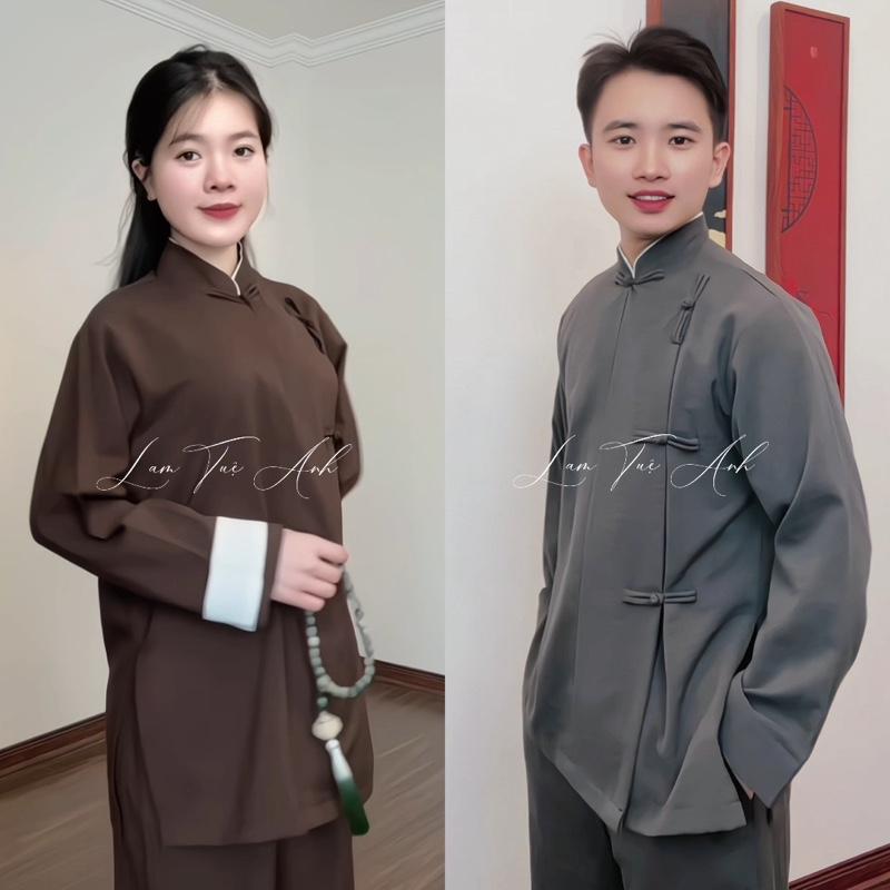 Đồ lam đi chùa BẢO NGHIÊM pháp phục vạt hò cổ tàu nút tết nam nữ vải đũi cao cấp mềm mát Menswear Dài Tay