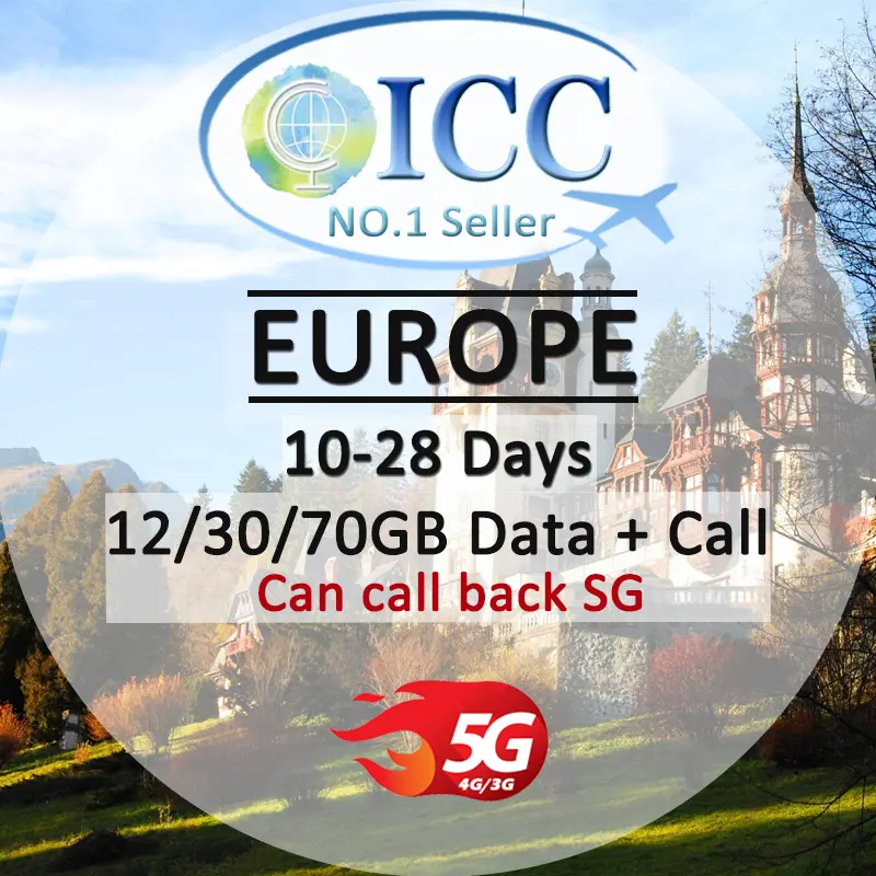 ICC SIM Card- Europe 10-28 Days 12GB/30GB/70GB 5G/4G Data + Local Call & Worldwide Call SIM Card