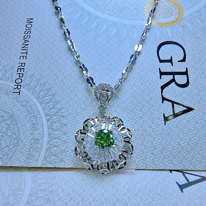  NHJ 1905 - Dây chuyền khế 3mm   45 cm    phối mặt hoa chủ moissanite  xanh 6ly3 . Bạc ý xi bạch kim 