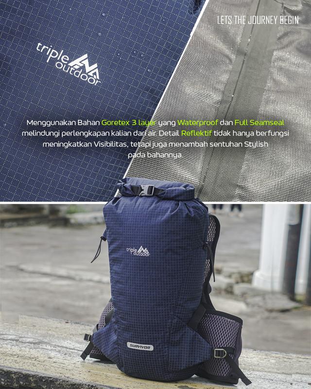 SURVIVOR XP - BACKPACK ULTRALIGHT WATERPROOF , BACKPACK TRAIL RUNNING, BACKPACK SEPEDA, BACKPACK SUMMIT ATTACK SURVIVOR 18LT ORIGINAL PRODUK BY TRIPLE OUTDOOR Anti Air Uniseks 1